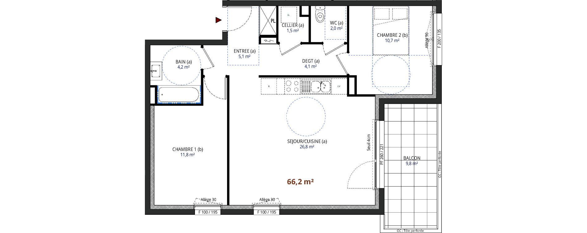 plan appartement 66 m2