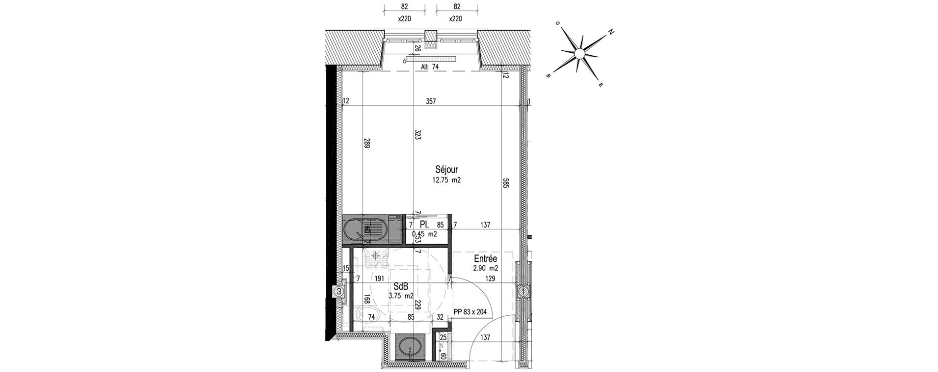 Appartement T1 de 19,85 m2 &agrave; Metz Les iles