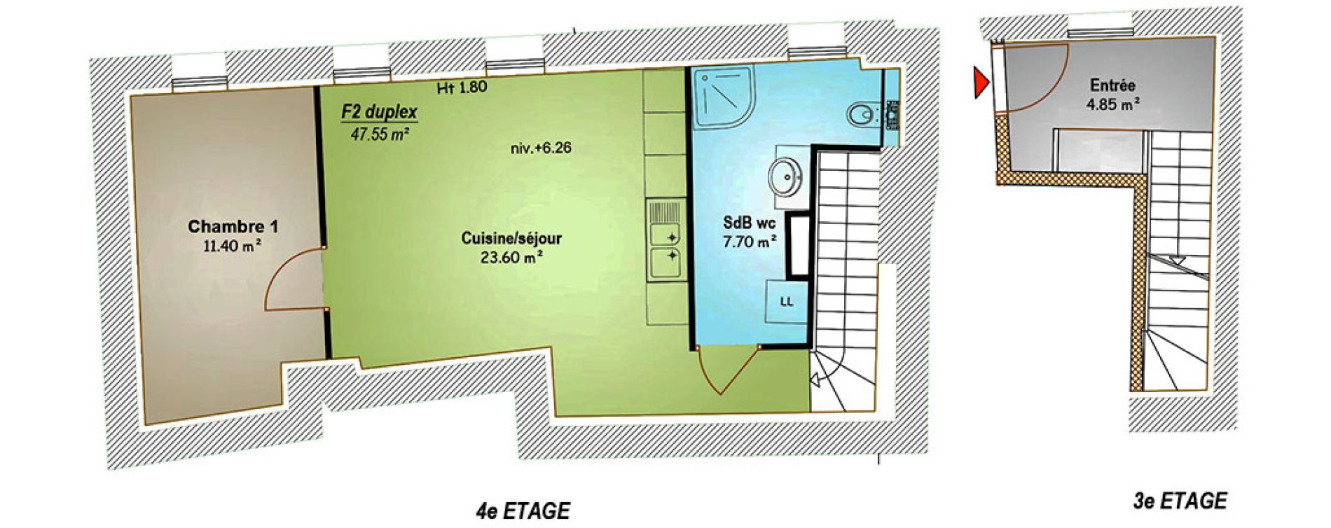 Duplex T2 de 47,55 m2 &agrave; Metz Centre et ancienne ville