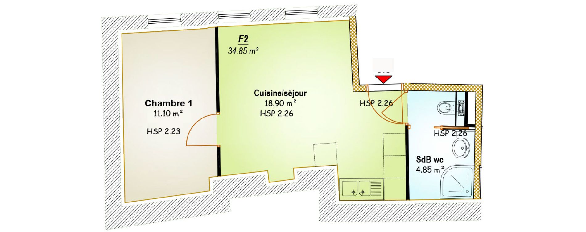 Appartement T2 de 34,85 m2 &agrave; Metz Centre et ancienne ville