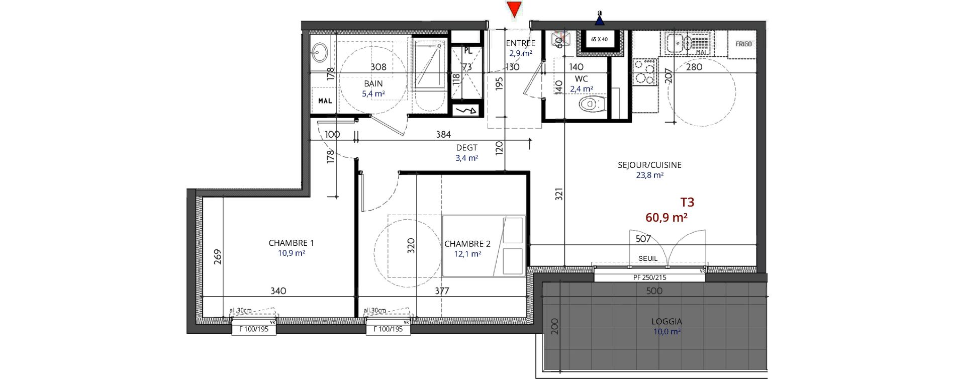 Appartement T3 de 60,90 m2 &agrave; Metz Planti&egrave;res - queuleu