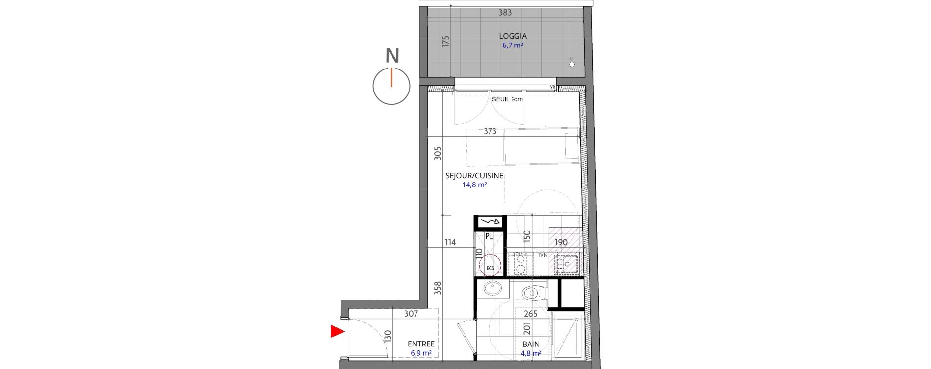 Appartement T1 de 26,50 m2 &agrave; Metz Planti&egrave;res - queuleu