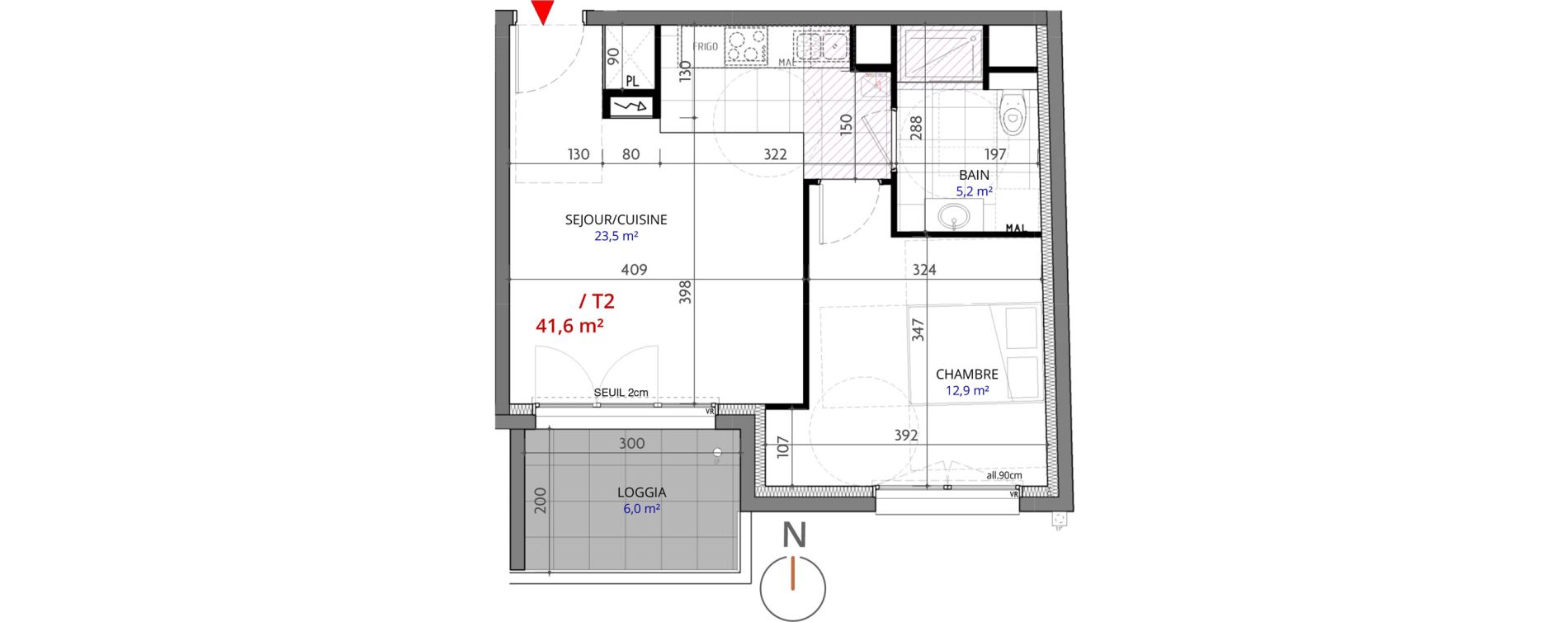 Appartement T2 de 41,60 m2 &agrave; Metz Planti&egrave;res - queuleu