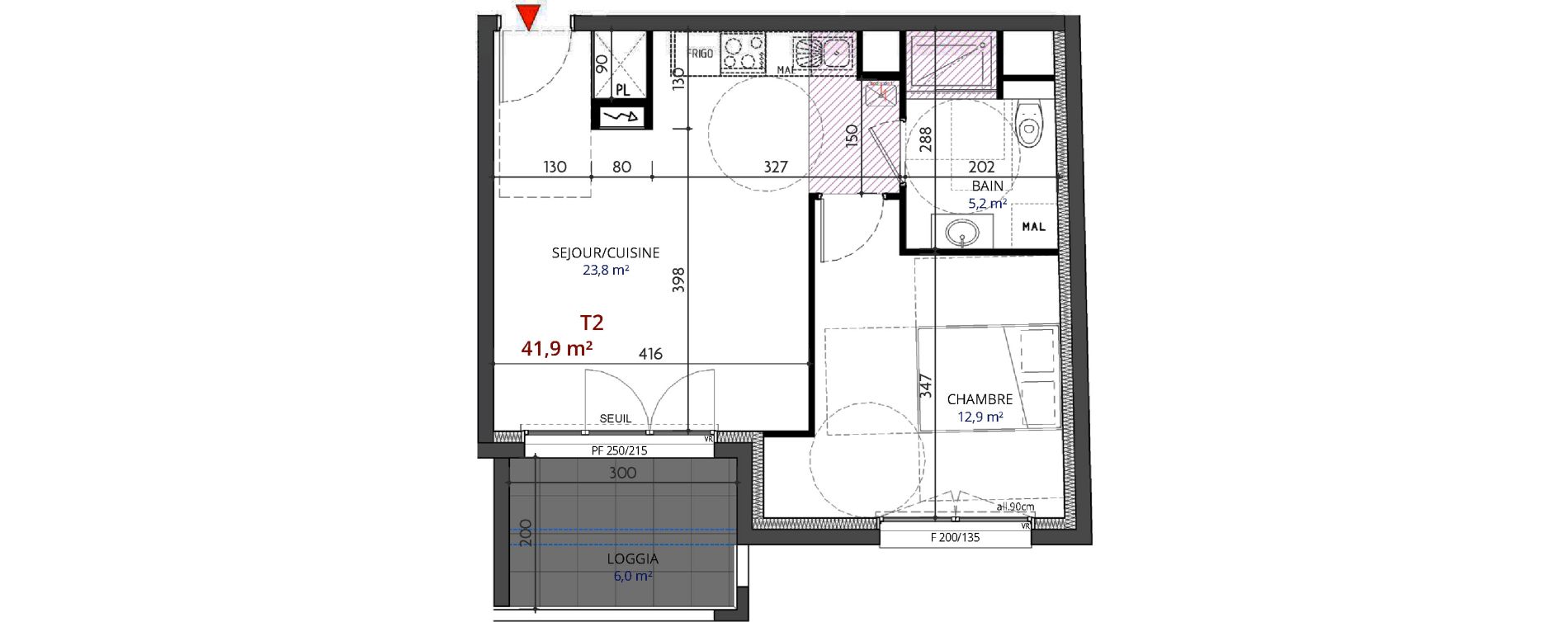 Appartement T2 de 41,90 m2 &agrave; Metz Planti&egrave;res - queuleu