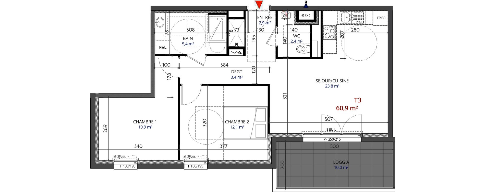 Appartement T3 de 60,90 m2 &agrave; Metz Planti&egrave;res - queuleu