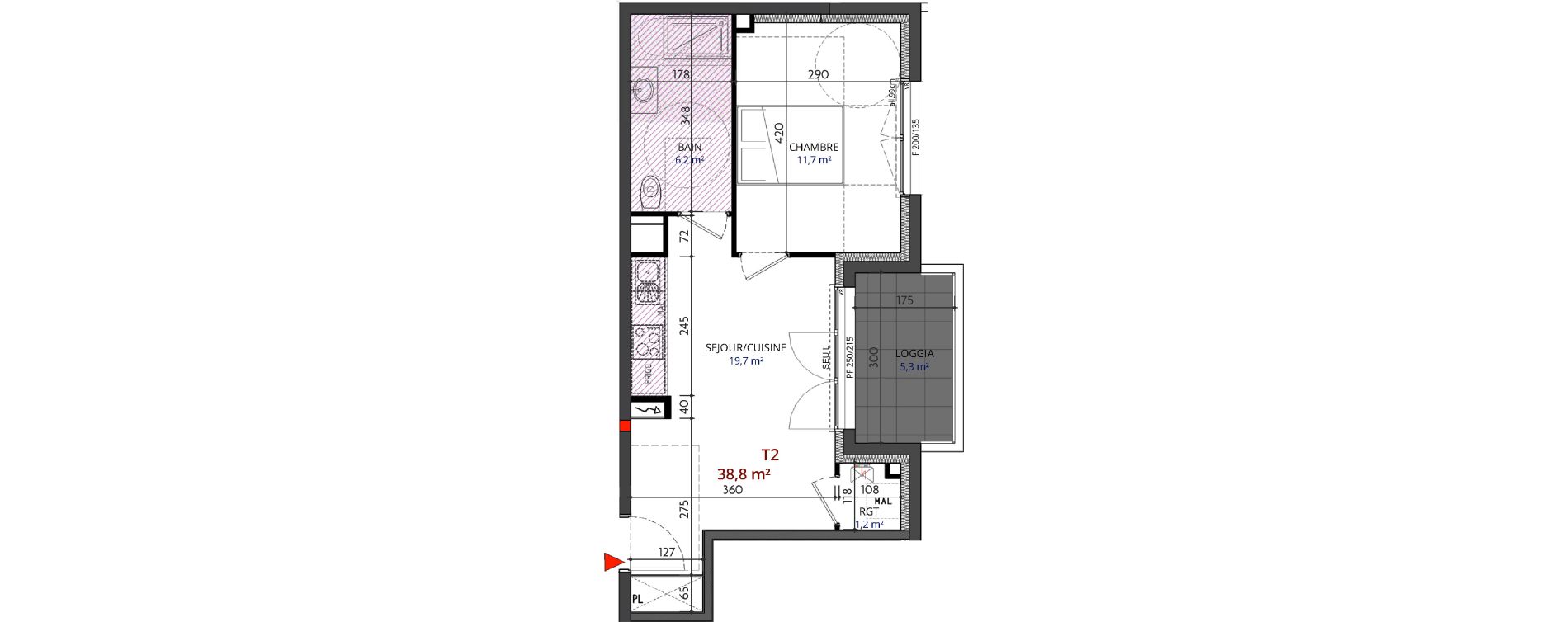 Appartement T2 de 38,80 m2 &agrave; Metz Planti&egrave;res - queuleu
