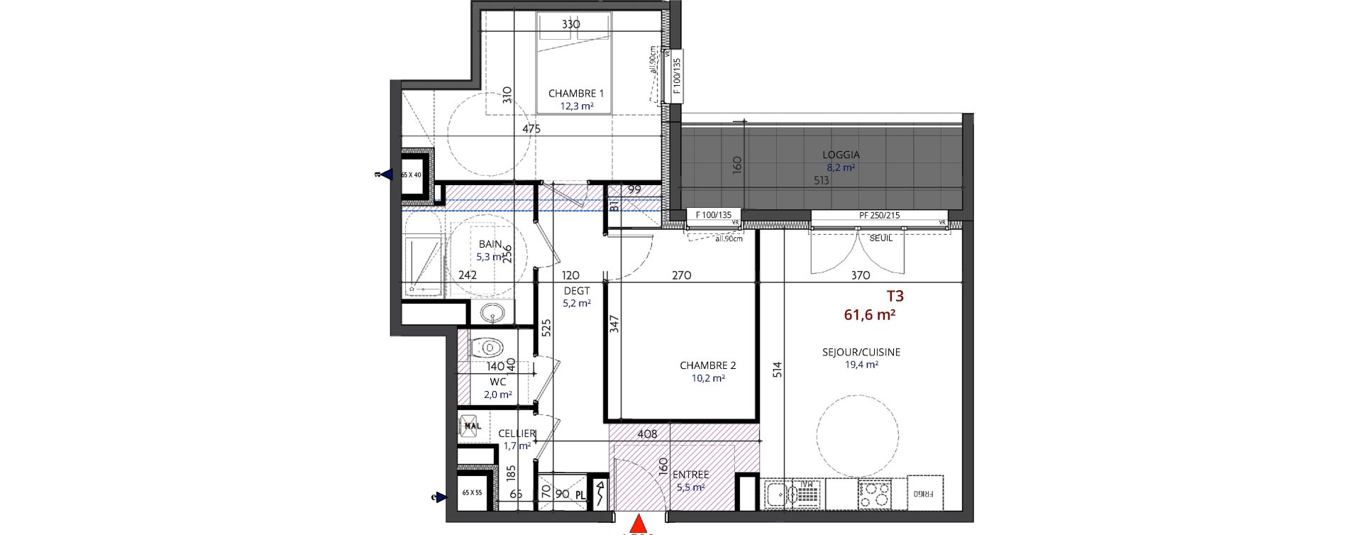 Appartement T3 de 61,60 m2 &agrave; Metz Planti&egrave;res - queuleu