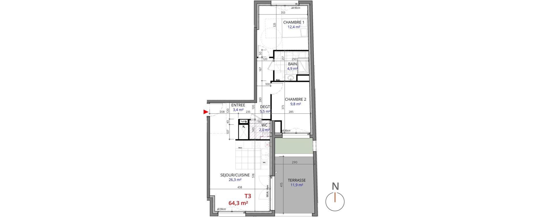 Appartement T3 de 64,30 m2 &agrave; Metz Planti&egrave;res - queuleu