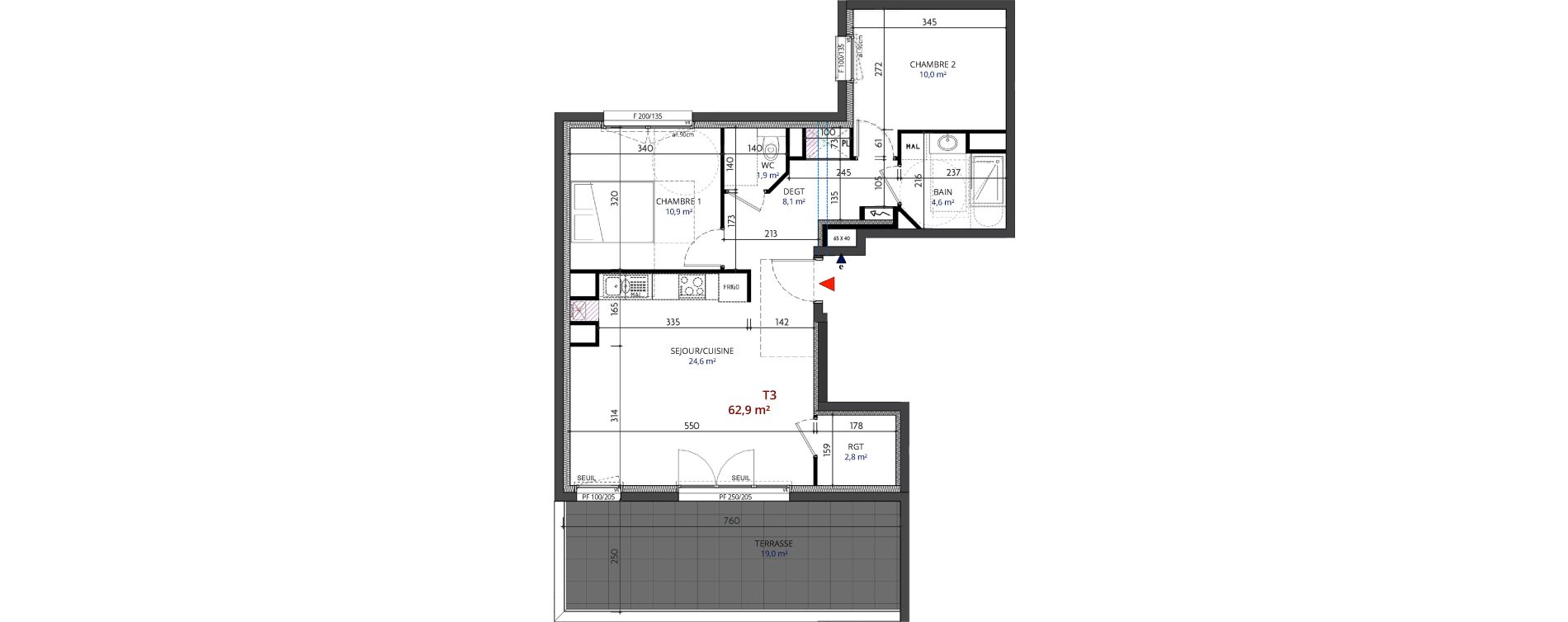 Appartement T3 de 62,90 m2 &agrave; Metz Planti&egrave;res - queuleu