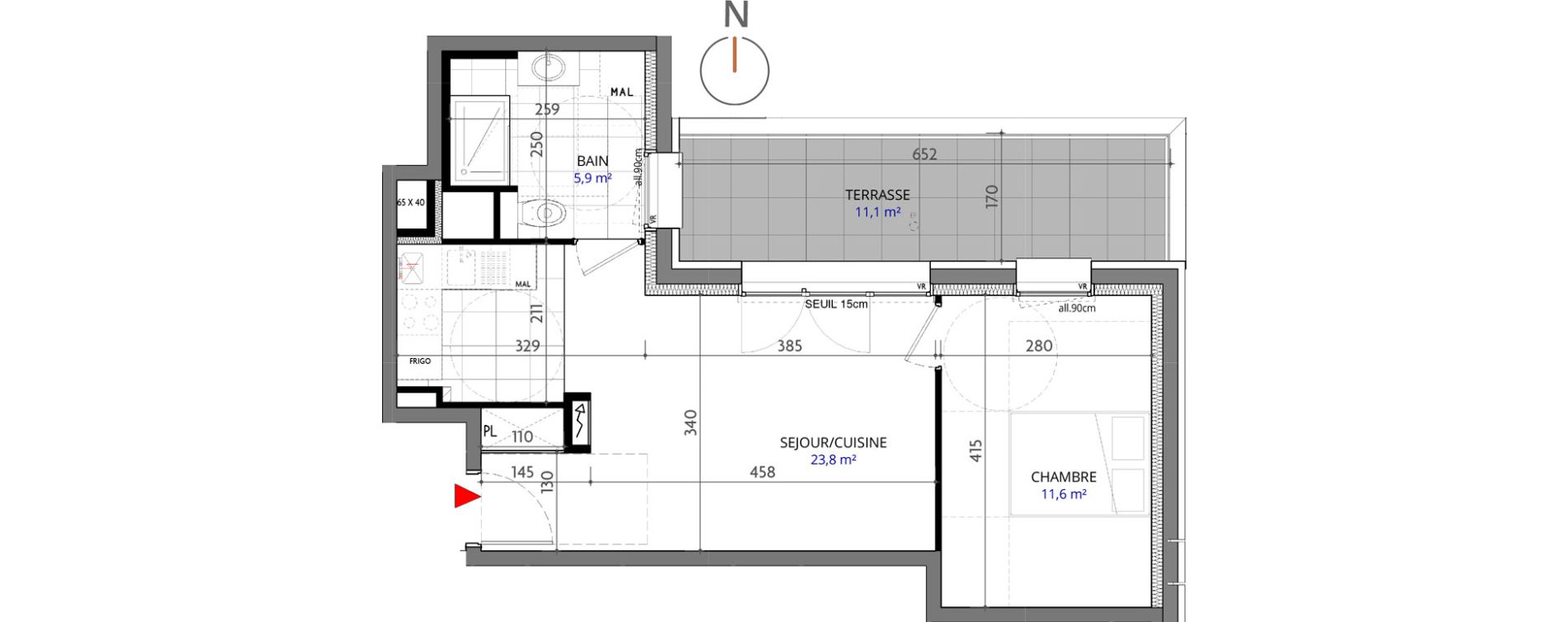 Appartement T2 de 41,30 m2 &agrave; Metz Planti&egrave;res - queuleu