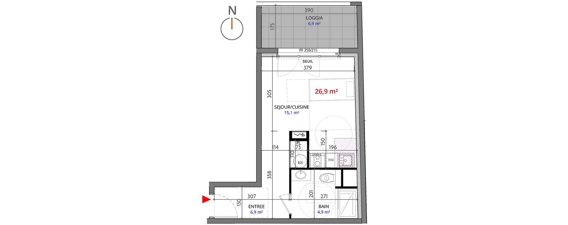 Appartement T1 de 26,90 m2 &agrave; Metz Planti&egrave;res - queuleu