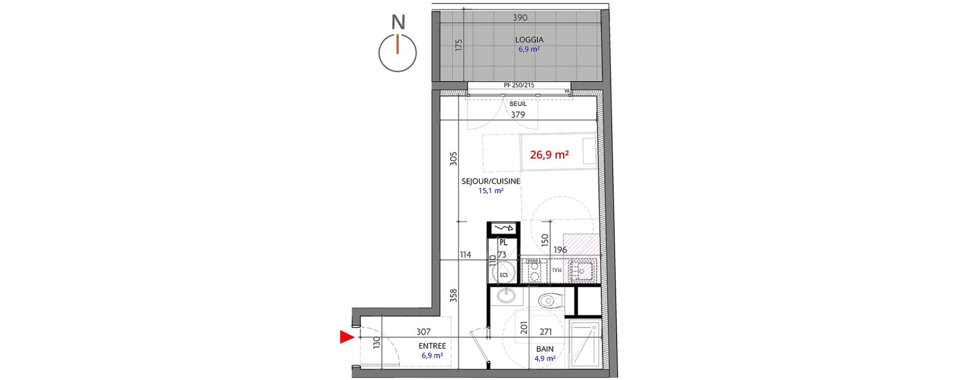 Appartement T1 de 26,09 m2 &agrave; Metz Planti&egrave;res - queuleu