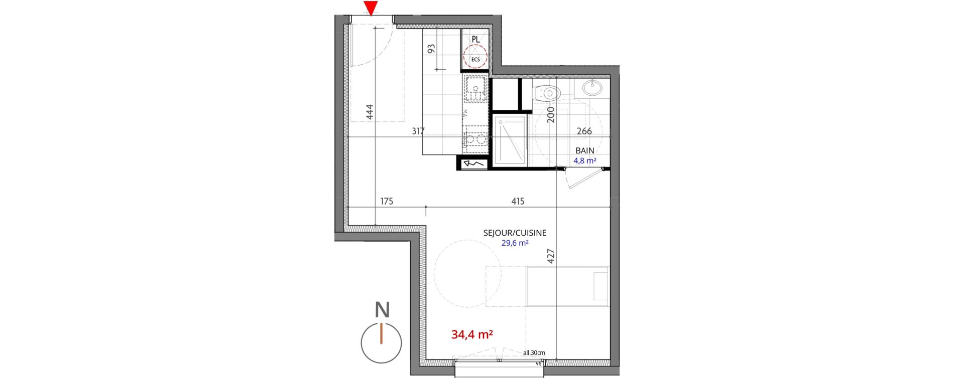 Appartement T1 de 34,40 m2 &agrave; Metz Planti&egrave;res - queuleu