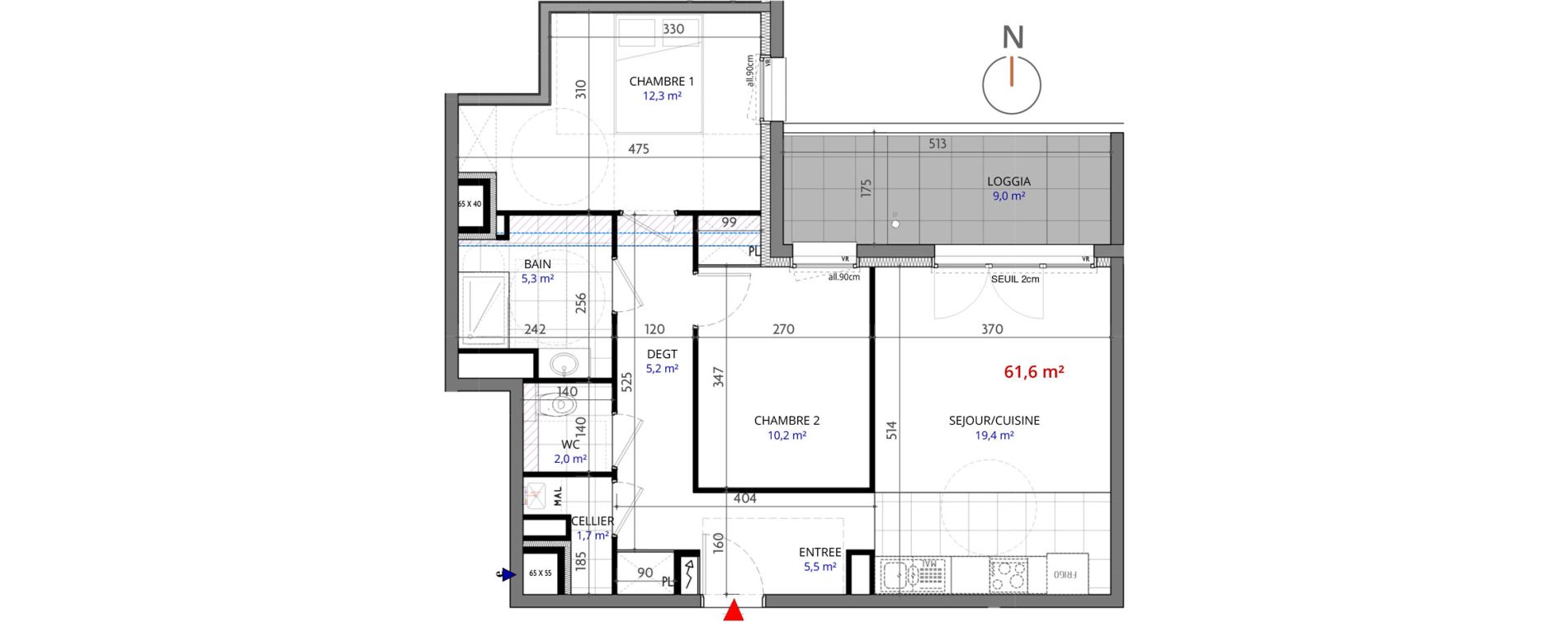 Appartement T3 de 61,60 m2 &agrave; Metz Planti&egrave;res - queuleu