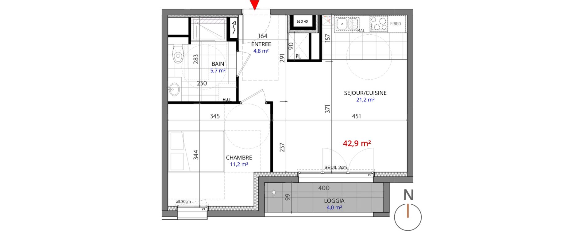 Appartement T2 de 42,90 m2 &agrave; Metz Planti&egrave;res - queuleu