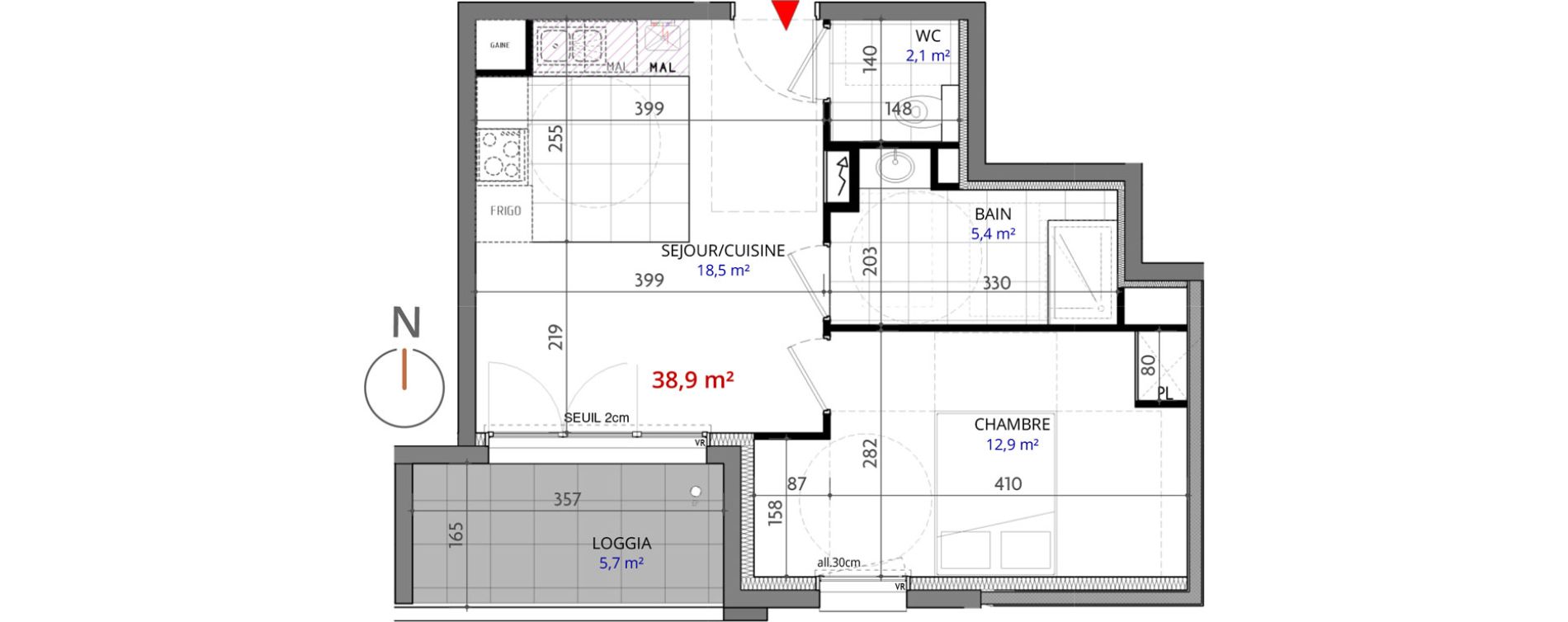 Appartement T2 de 38,90 m2 &agrave; Metz Planti&egrave;res - queuleu