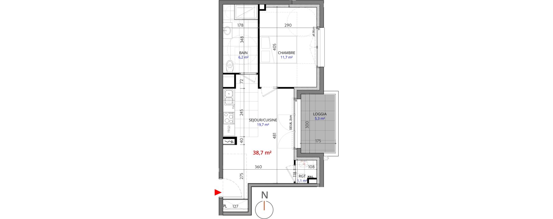 Appartement T2 de 38,70 m2 &agrave; Metz Planti&egrave;res - queuleu