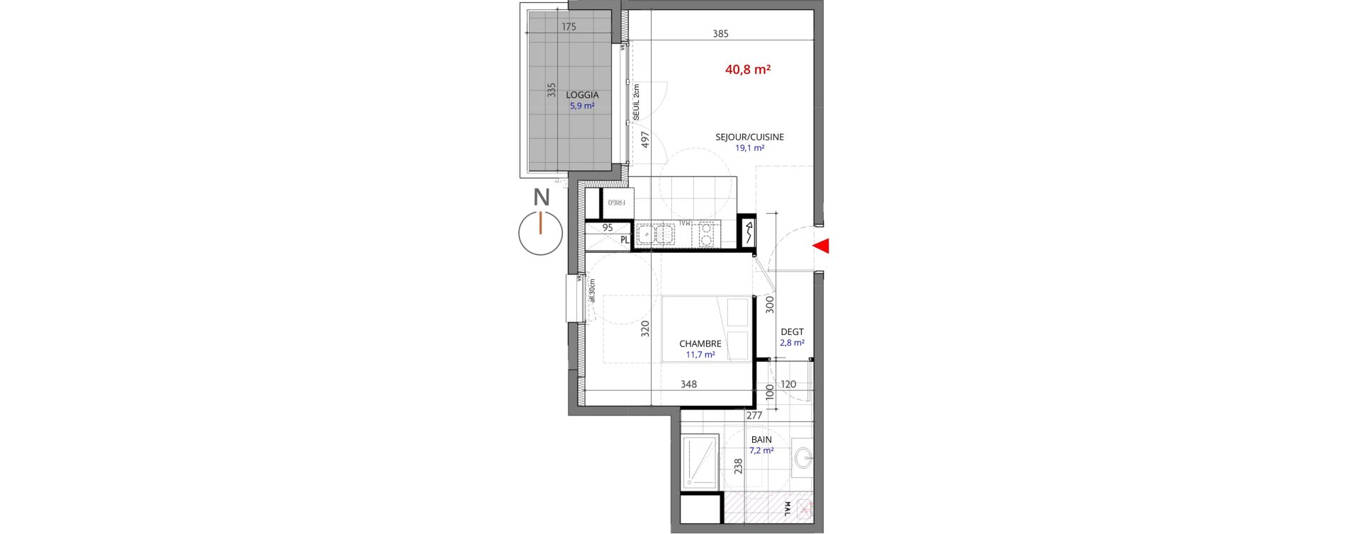 Appartement T2 de 40,80 m2 &agrave; Metz Planti&egrave;res - queuleu