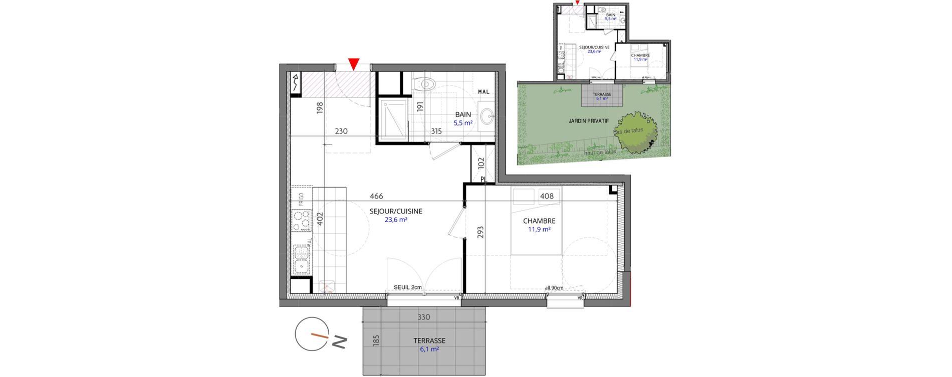 Appartement T2 de 41,00 m2 &agrave; Metz Planti&egrave;res - queuleu