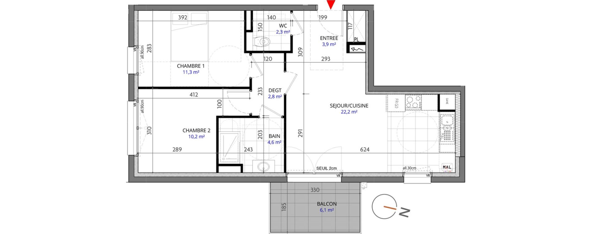 Appartement T3 de 57,30 m2 &agrave; Metz Planti&egrave;res - queuleu