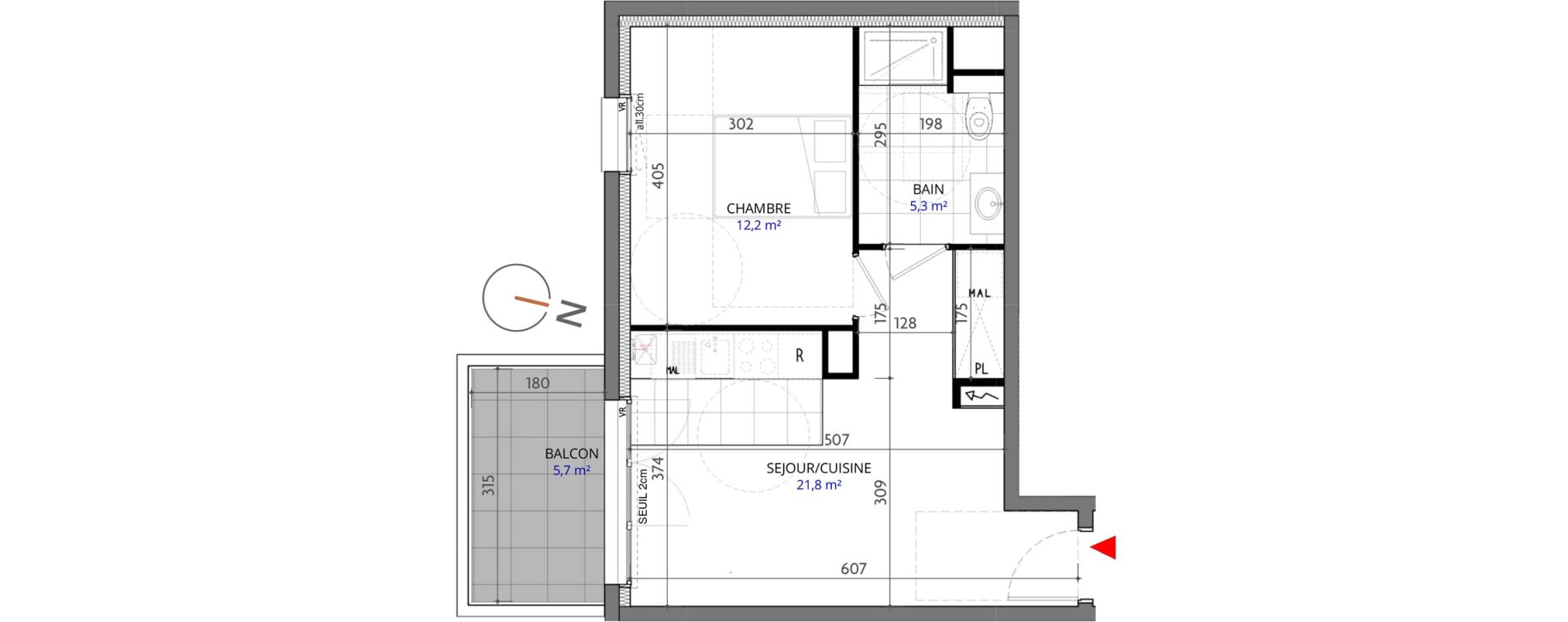 Appartement T2 de 39,30 m2 &agrave; Metz Planti&egrave;res - queuleu