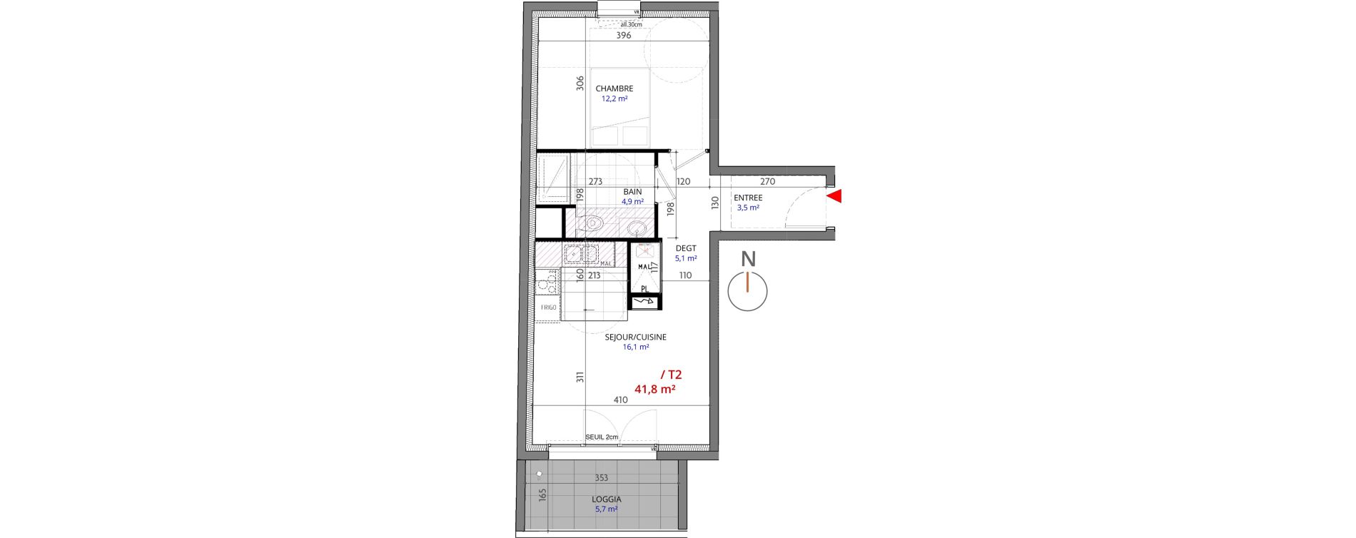 Appartement T2 de 41,80 m2 &agrave; Metz Planti&egrave;res - queuleu