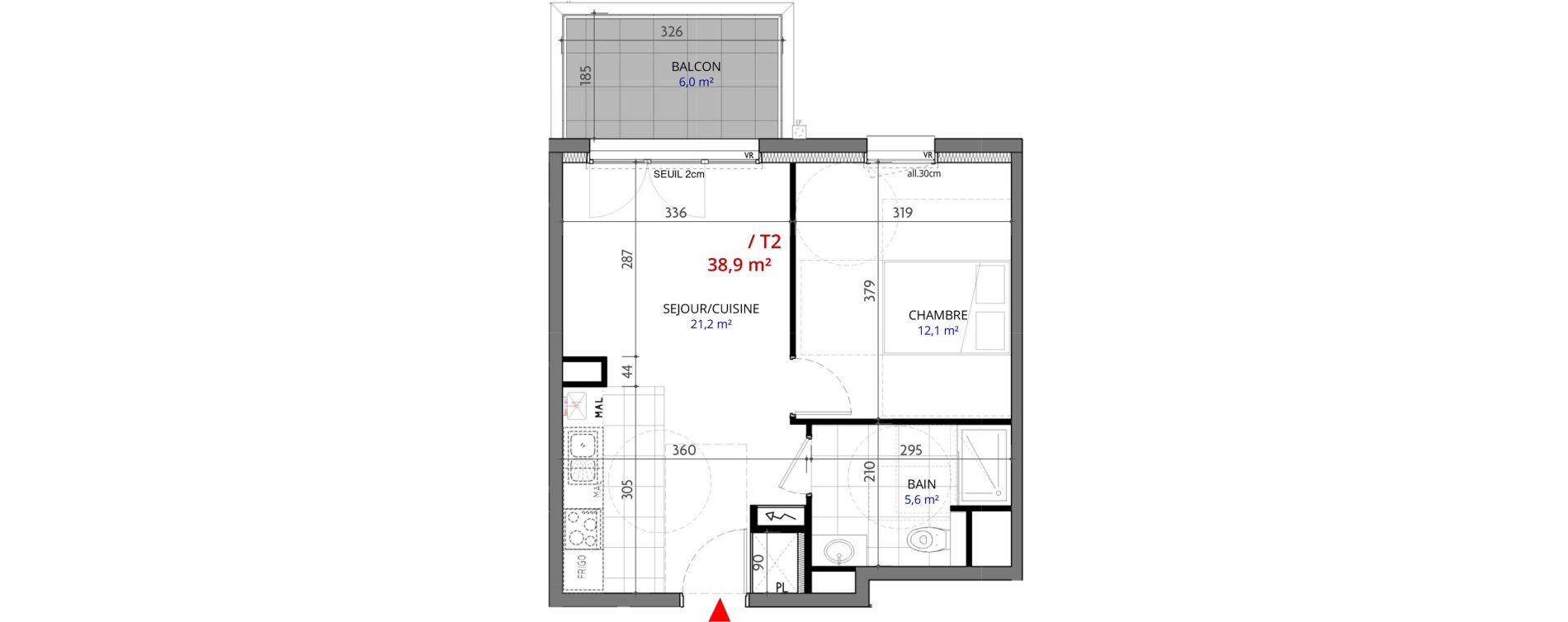 Appartement T2 de 38,90 m2 &agrave; Metz Planti&egrave;res - queuleu