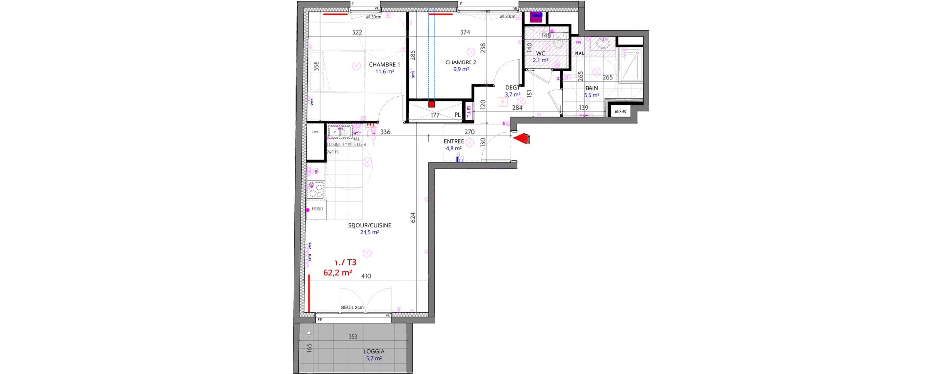 Appartement T3 de 62,20 m2 &agrave; Metz Planti&egrave;res - queuleu