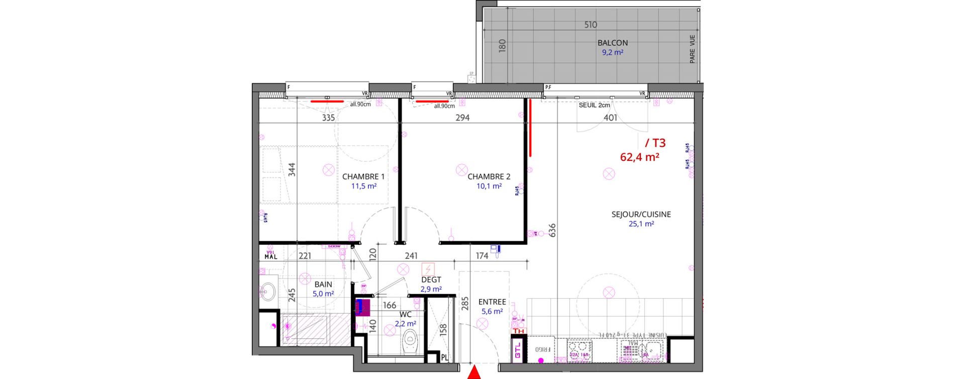 Appartement T3 de 62,40 m2 &agrave; Metz Planti&egrave;res - queuleu
