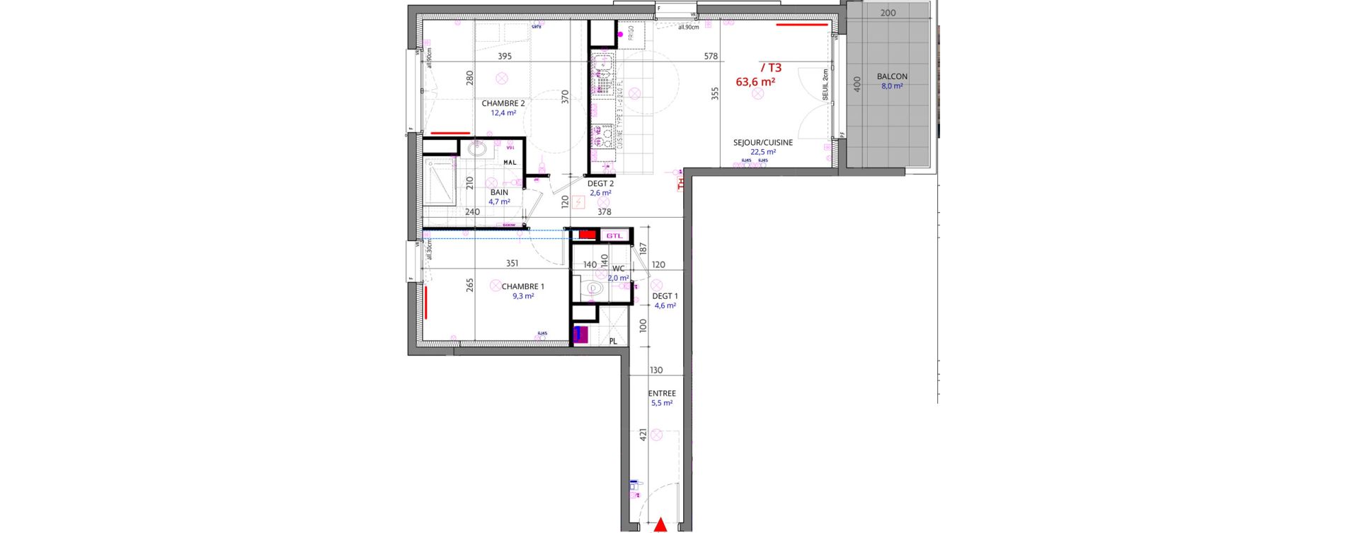 Appartement T3 de 63,60 m2 &agrave; Metz Planti&egrave;res - queuleu