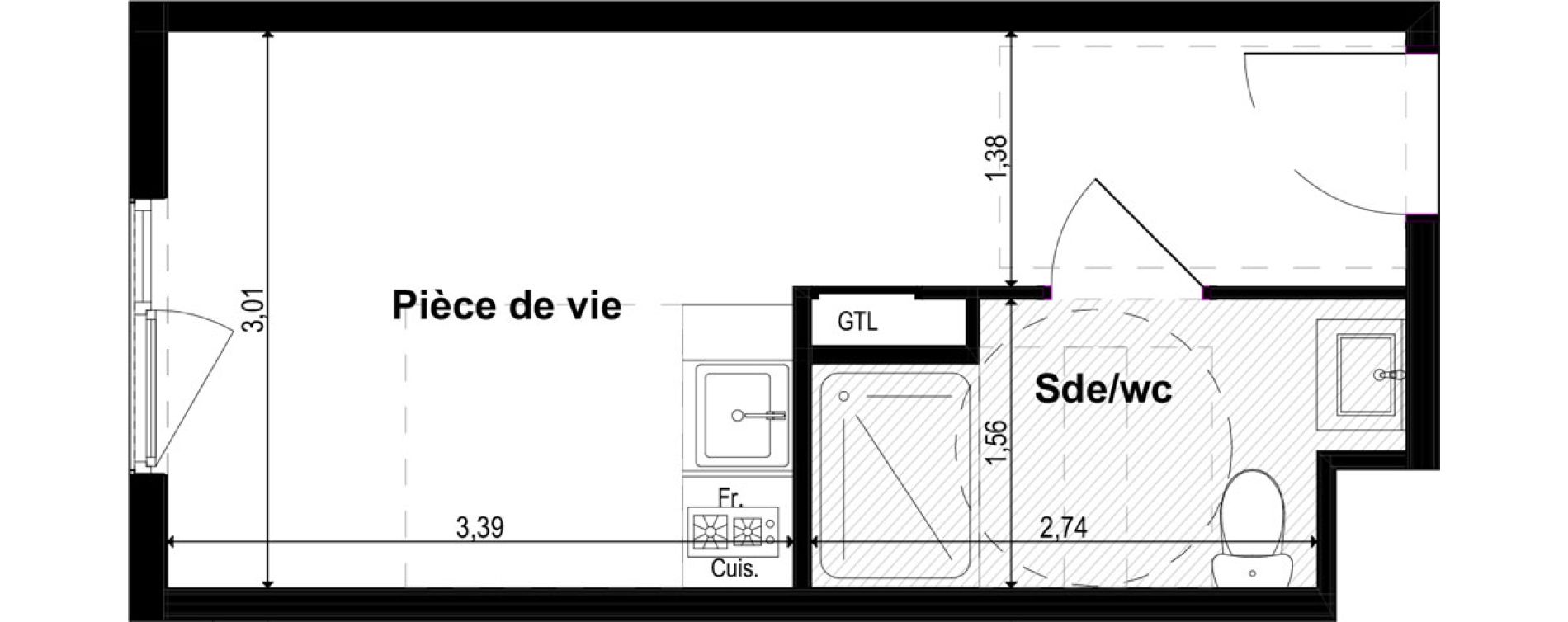 Appartement T1 meubl&eacute; de 19,14 m2 &agrave; Metz Grigy technop&ocirc;le