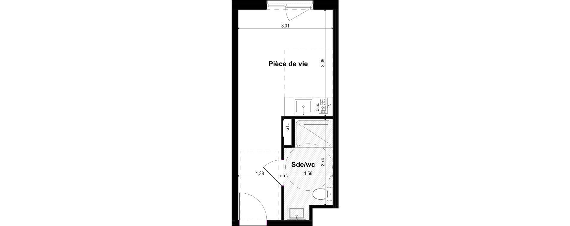 Appartement T1 meubl&eacute; de 19,14 m2 &agrave; Metz Grigy technop&ocirc;le