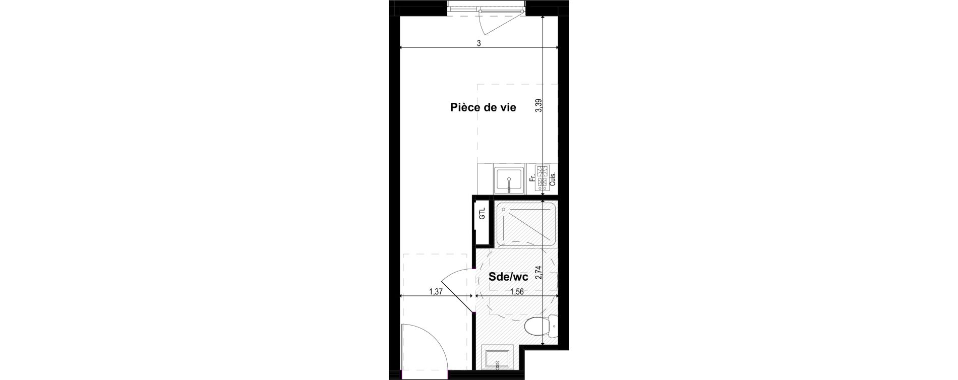 Appartement T1 meubl&eacute; de 19,14 m2 &agrave; Metz Grigy technop&ocirc;le