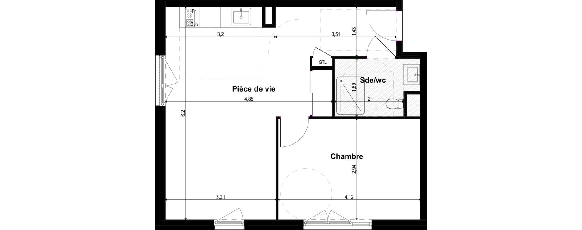 Appartement T2 meubl&eacute; de 43,38 m2 &agrave; Metz Grigy technop&ocirc;le