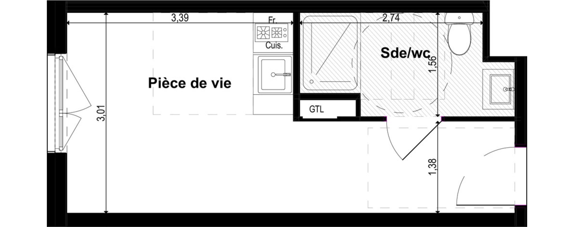 Appartement T1 meubl&eacute; de 19,14 m2 &agrave; Metz Grigy technop&ocirc;le