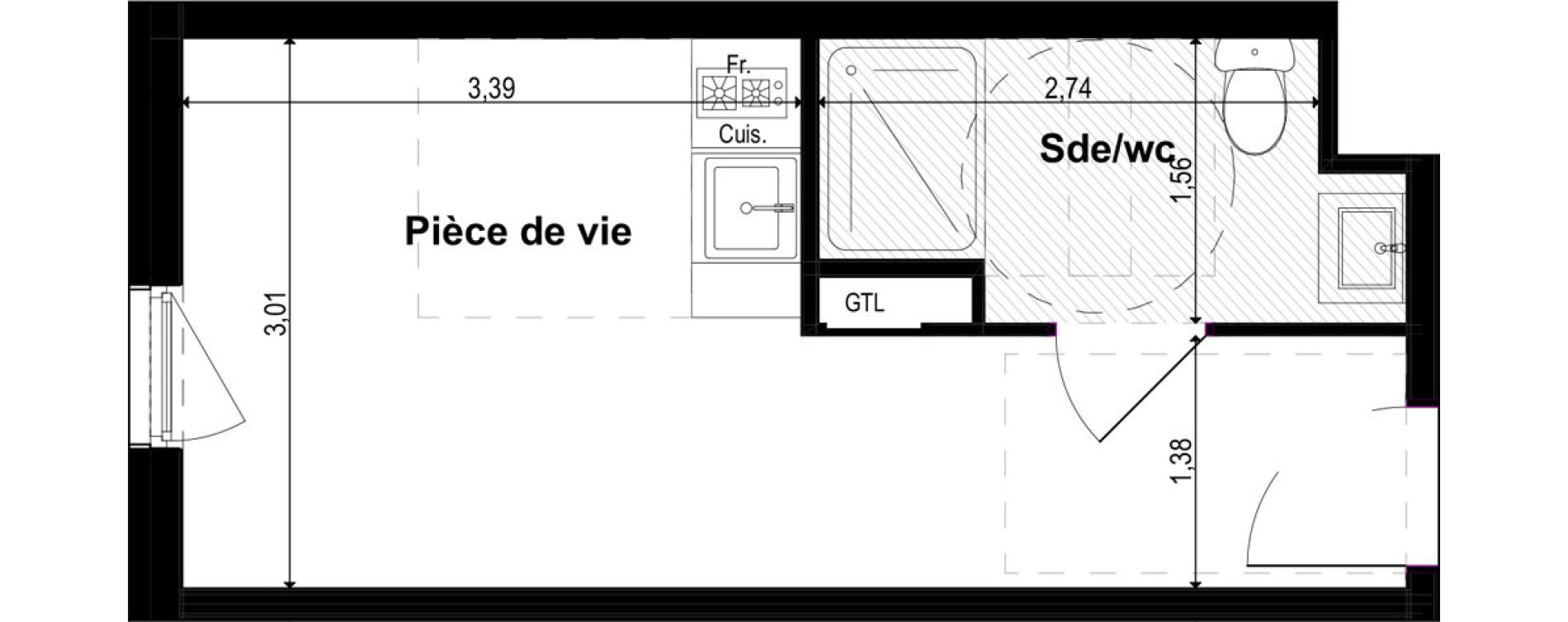 Appartement T1 meubl&eacute; de 19,14 m2 &agrave; Metz Grigy technop&ocirc;le