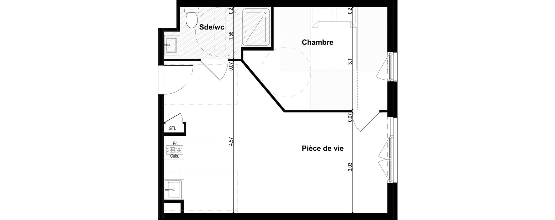 Appartement T2 meubl&eacute; de 40,01 m2 &agrave; Metz Grigy technop&ocirc;le