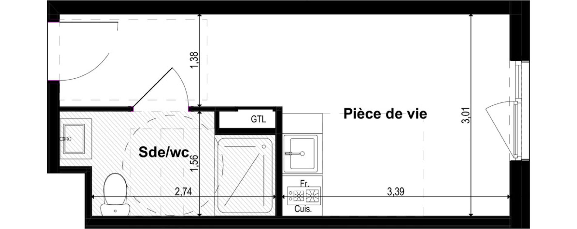 Appartement T1 meubl&eacute; de 19,14 m2 &agrave; Metz Grigy technop&ocirc;le