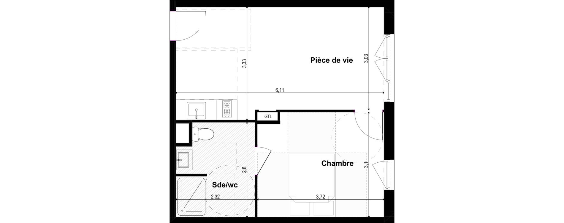 Appartement T2 meubl&eacute; de 36,90 m2 &agrave; Metz Grigy technop&ocirc;le