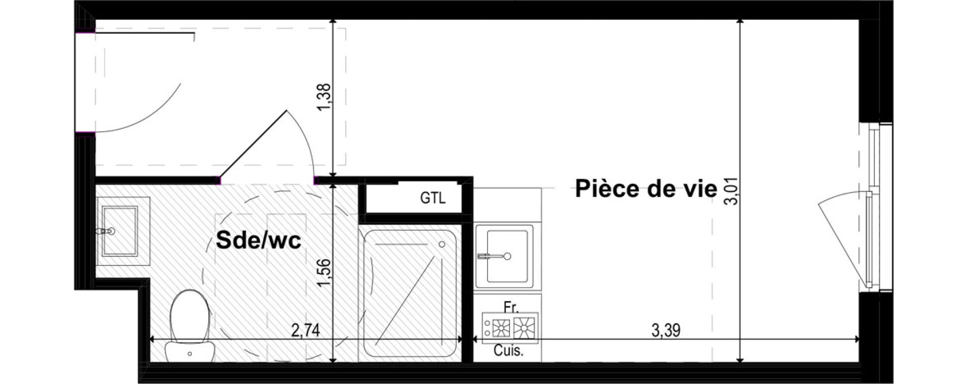 Appartement T1 meubl&eacute; de 19,14 m2 &agrave; Metz Grigy technop&ocirc;le