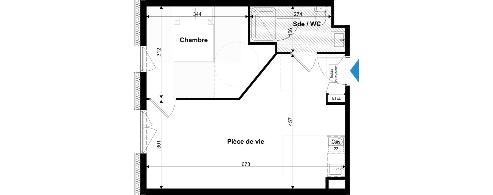 Appartement T2 meubl&eacute; de 40,27 m2 &agrave; Metz Grigy technop&ocirc;le