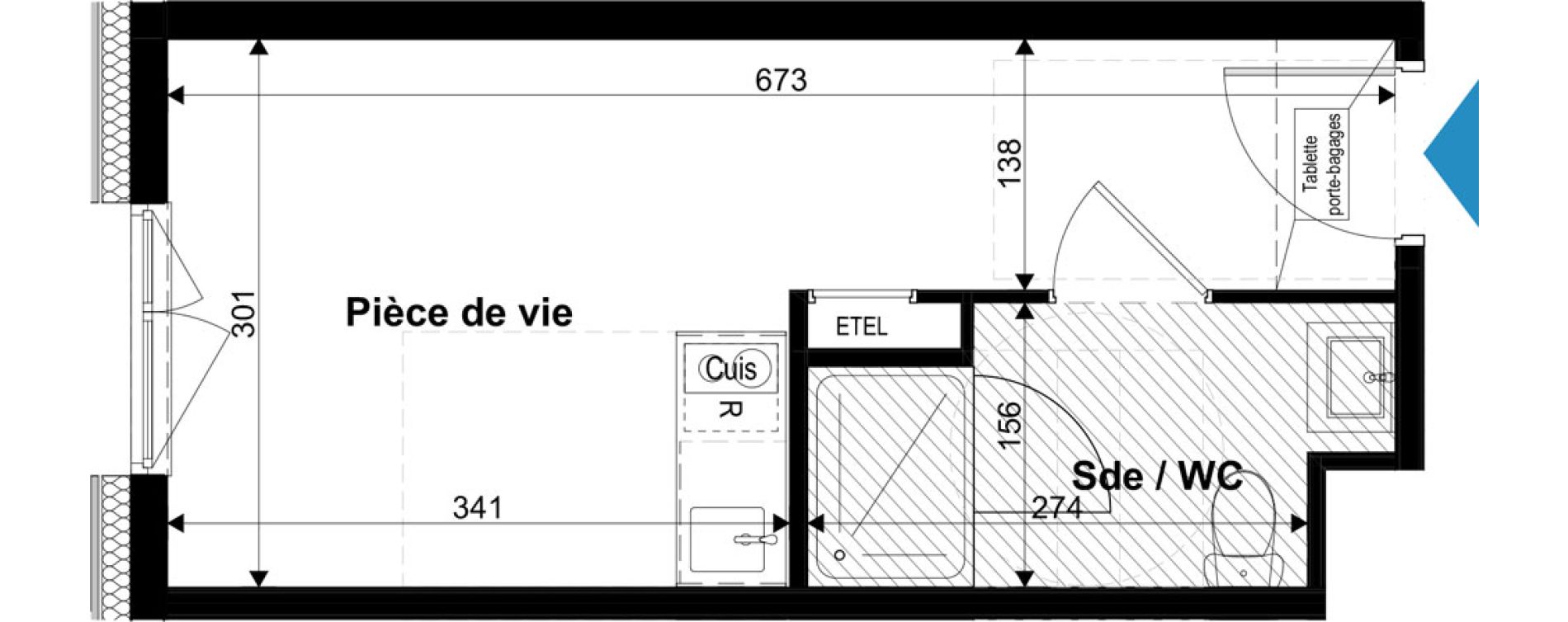 Appartement T1 meubl&eacute; de 19,20 m2 &agrave; Metz Grigy technop&ocirc;le