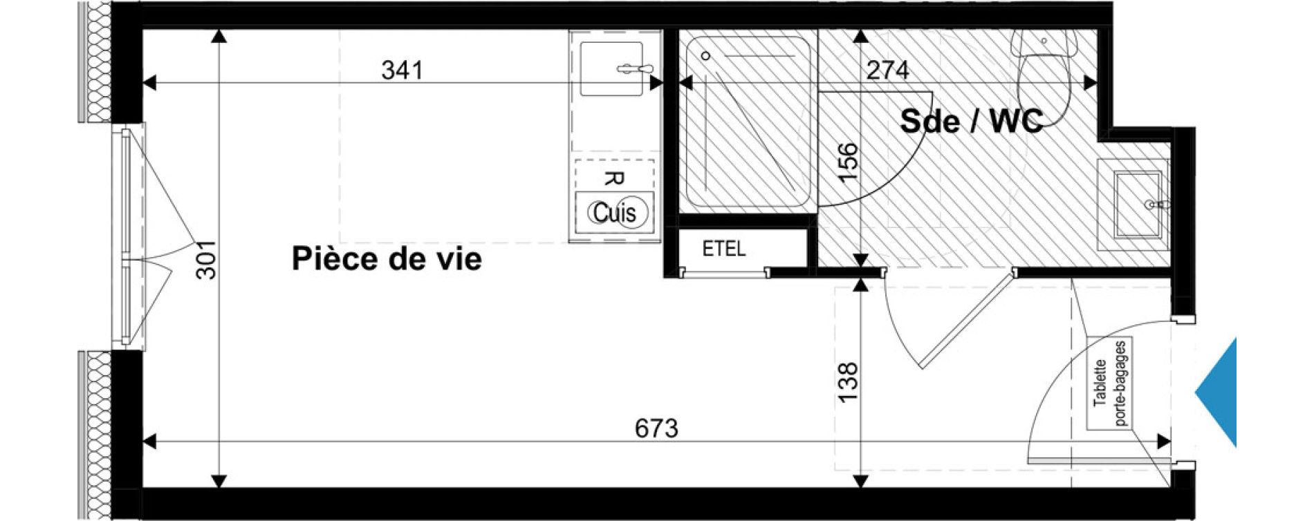 Appartement T1 meubl&eacute; de 19,20 m2 &agrave; Metz Grigy technop&ocirc;le