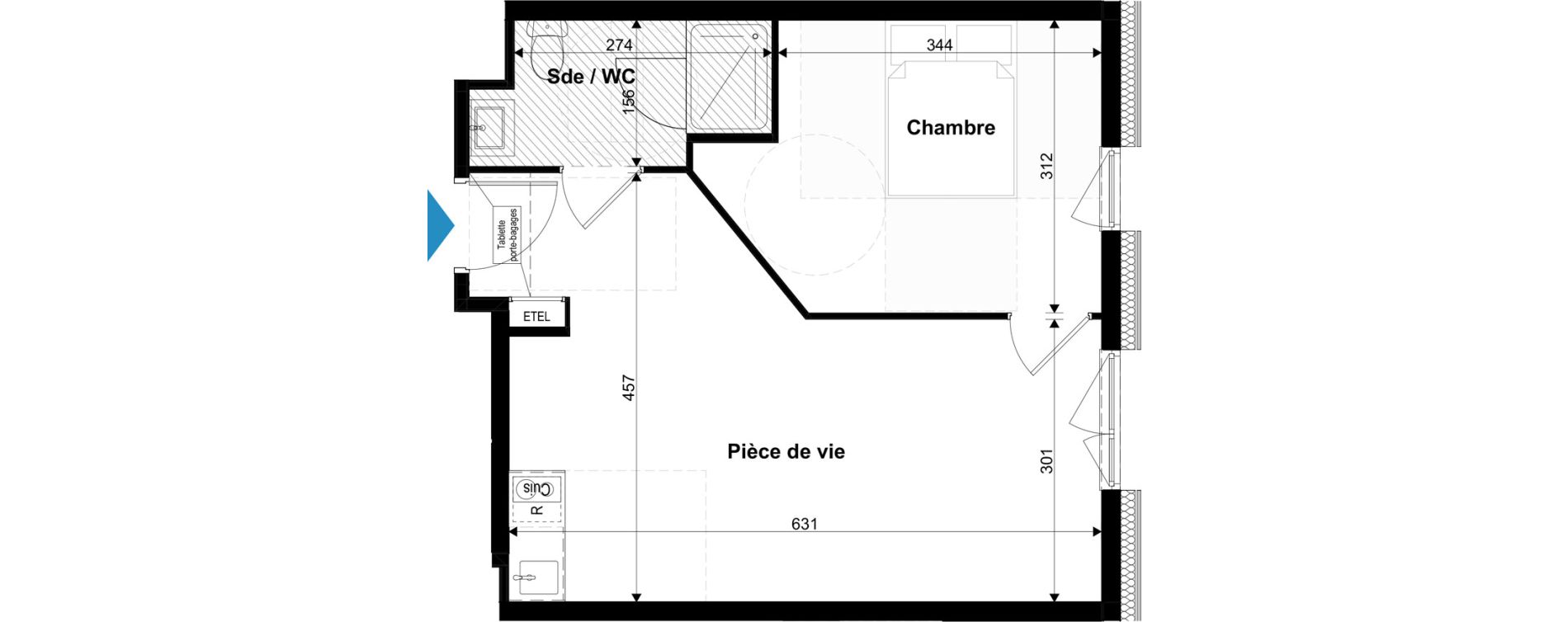 Appartement T2 meubl&eacute; de 39,01 m2 &agrave; Metz Grigy technop&ocirc;le