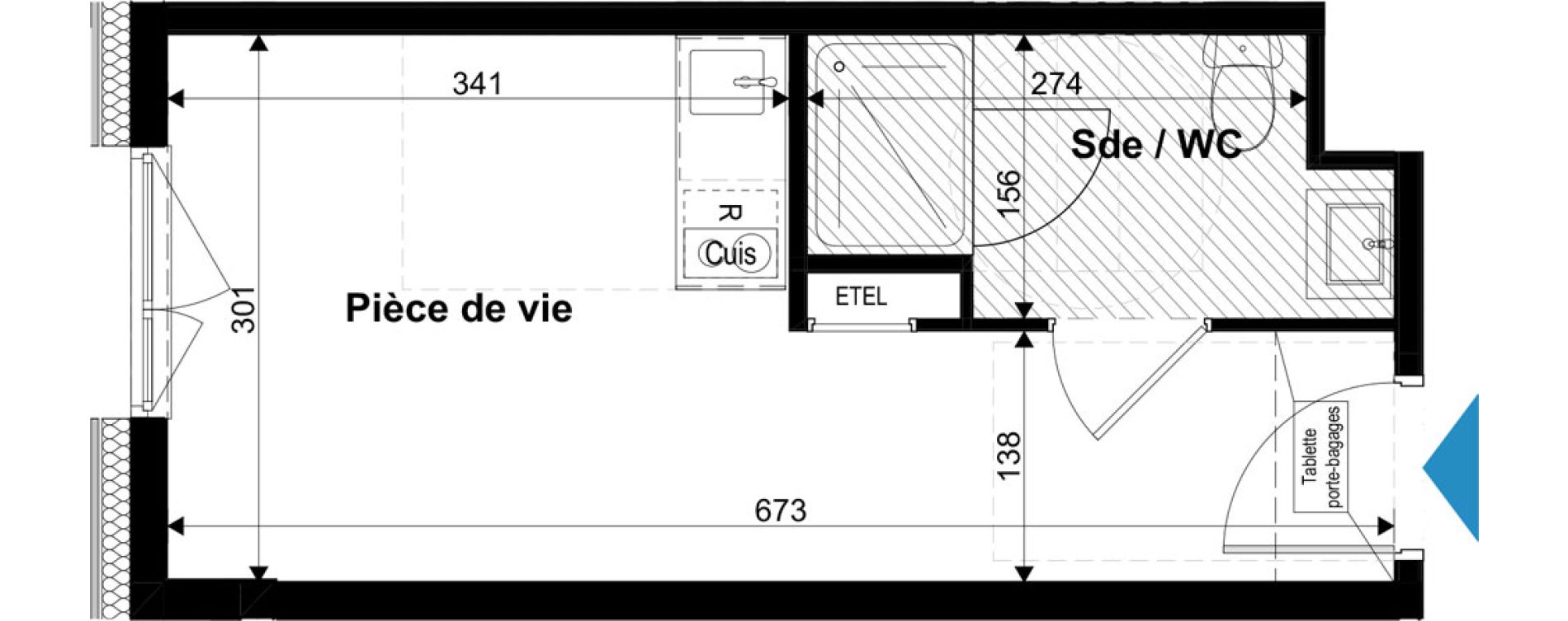 Appartement T1 meubl&eacute; de 19,18 m2 &agrave; Metz Grigy technop&ocirc;le