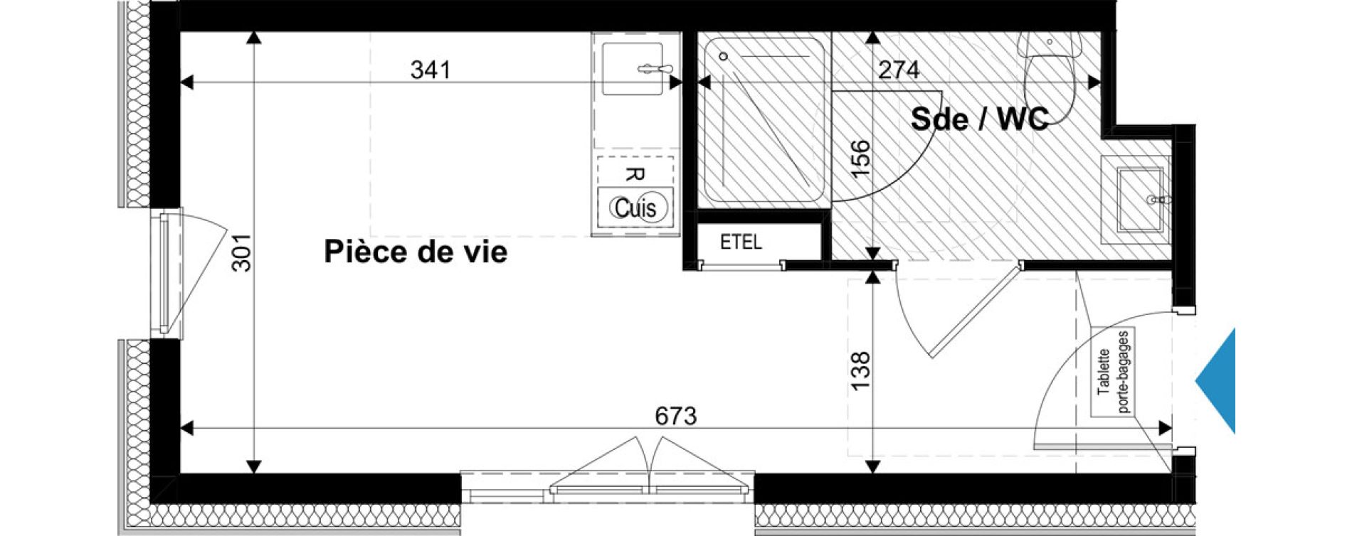 Appartement T1 meubl&eacute; de 19,20 m2 &agrave; Metz Grigy technop&ocirc;le