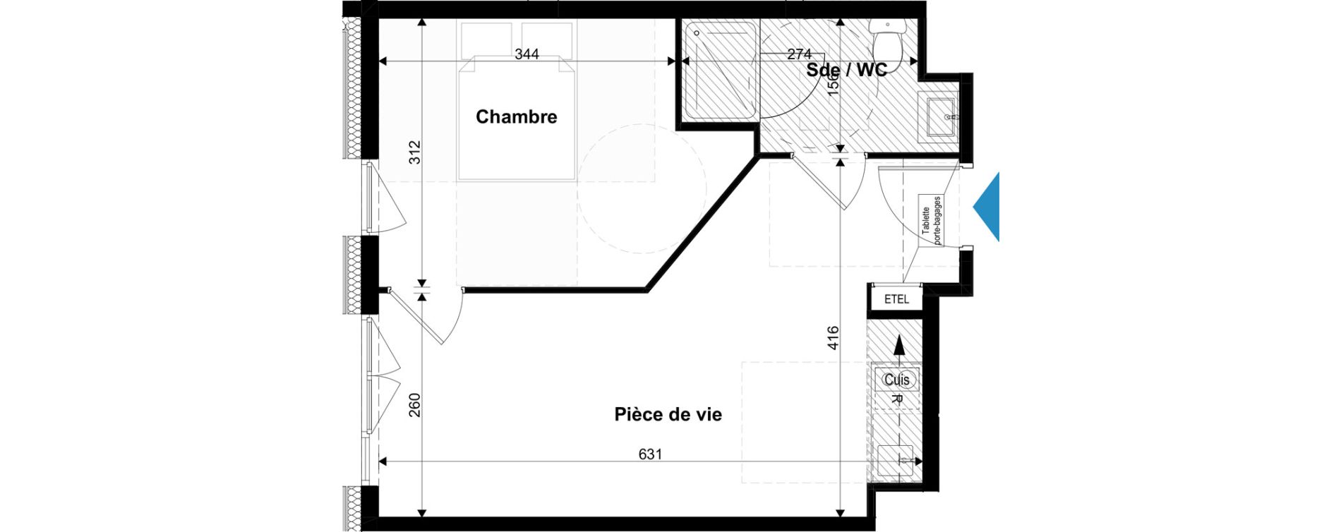 Appartement T2 meubl&eacute; de 36,21 m2 &agrave; Metz Grigy technop&ocirc;le