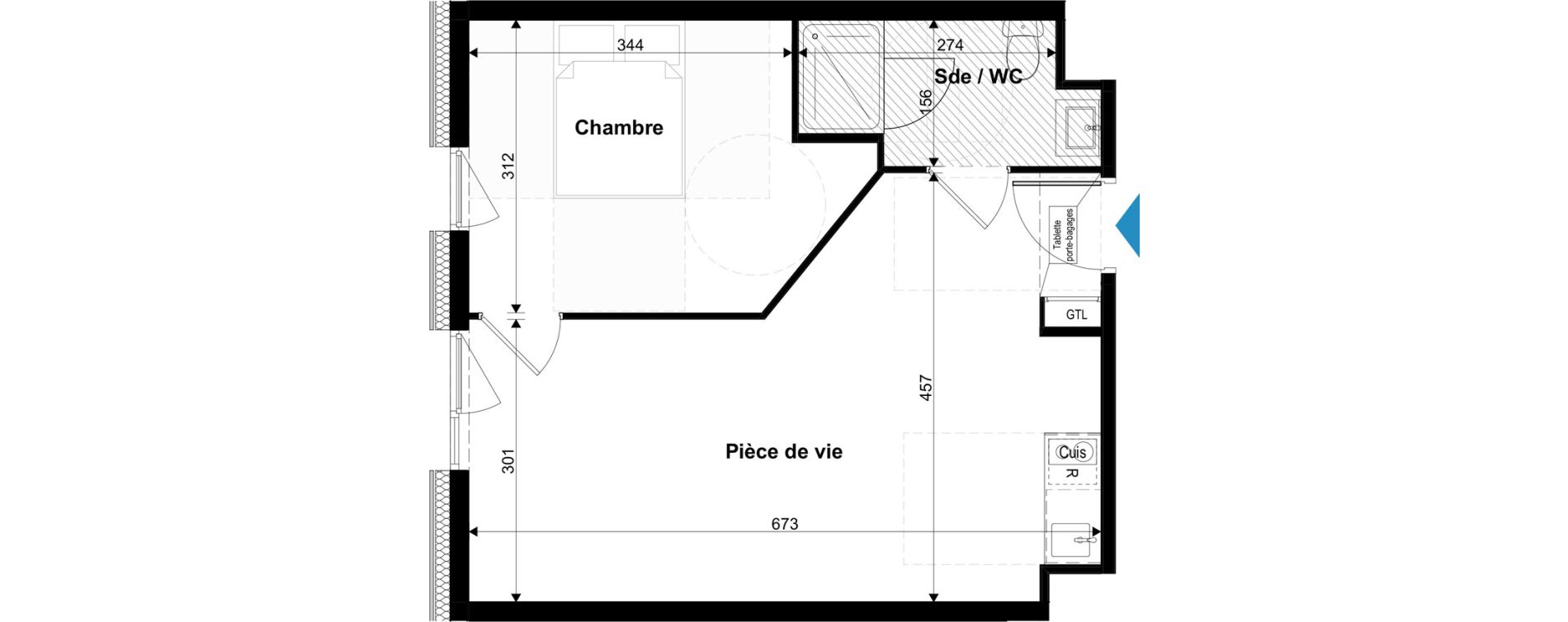 Appartement T2 meubl&eacute; de 40,12 m2 &agrave; Metz Grigy technop&ocirc;le