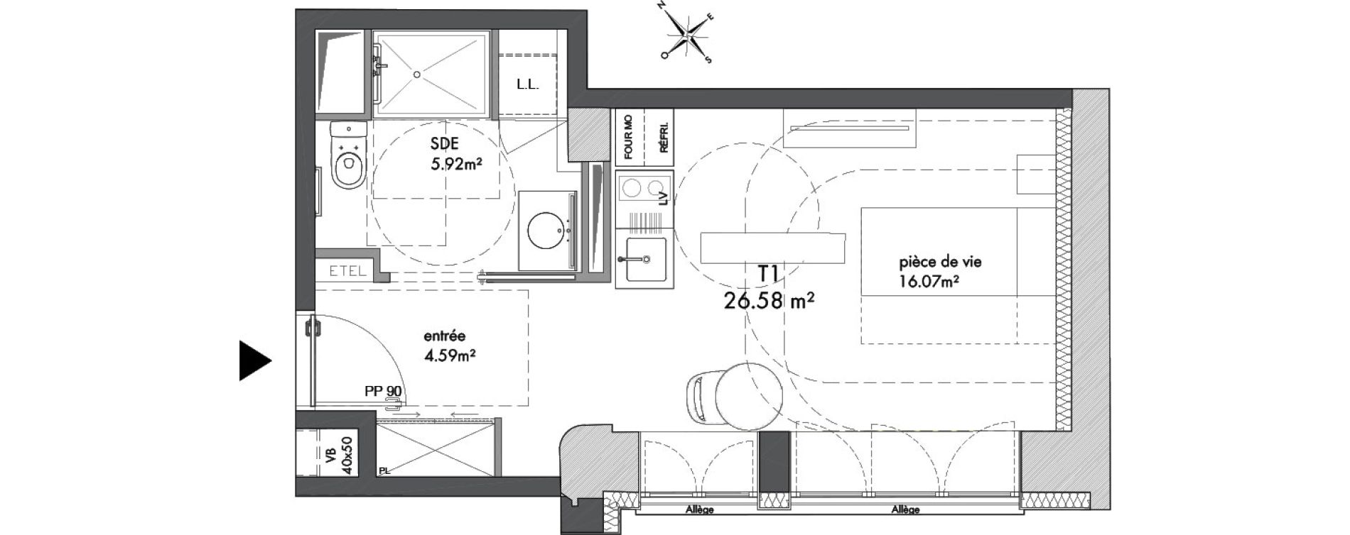 Appartement T1 de 26,58 m2 &agrave; Metz Nouvelle ville