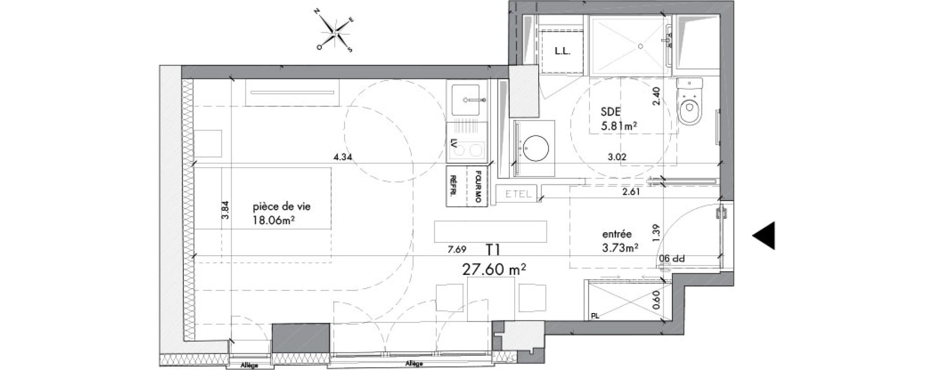 Appartement T1 de 27,60 m2 &agrave; Metz Nouvelle ville